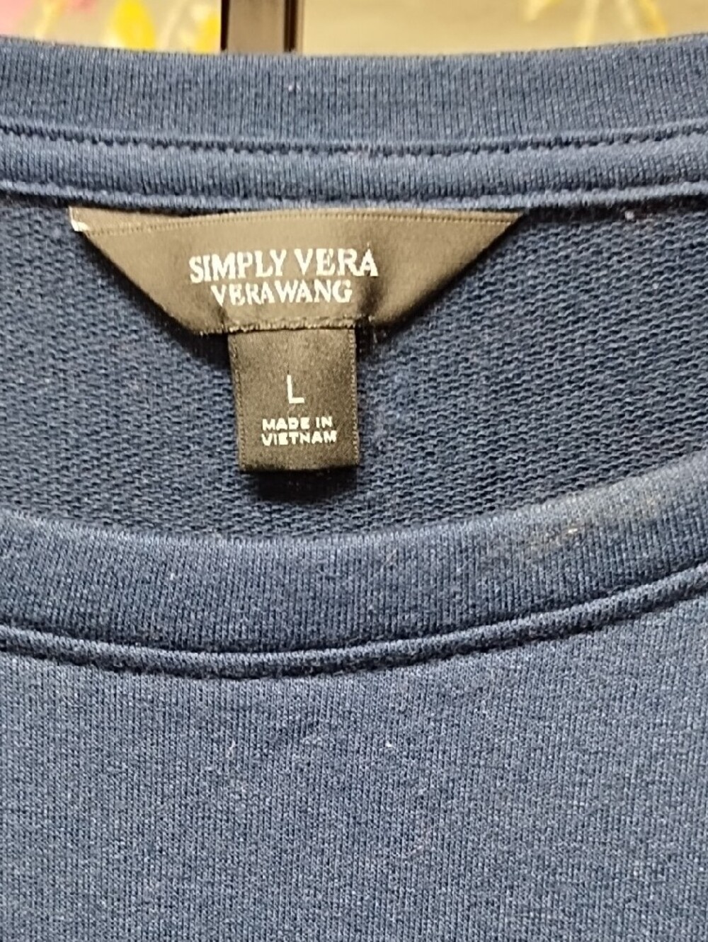 Simply Vera Vera Wang Navy Blue Ruffle-Hem Lightweight Sweatshirt - Picture 2 of 6